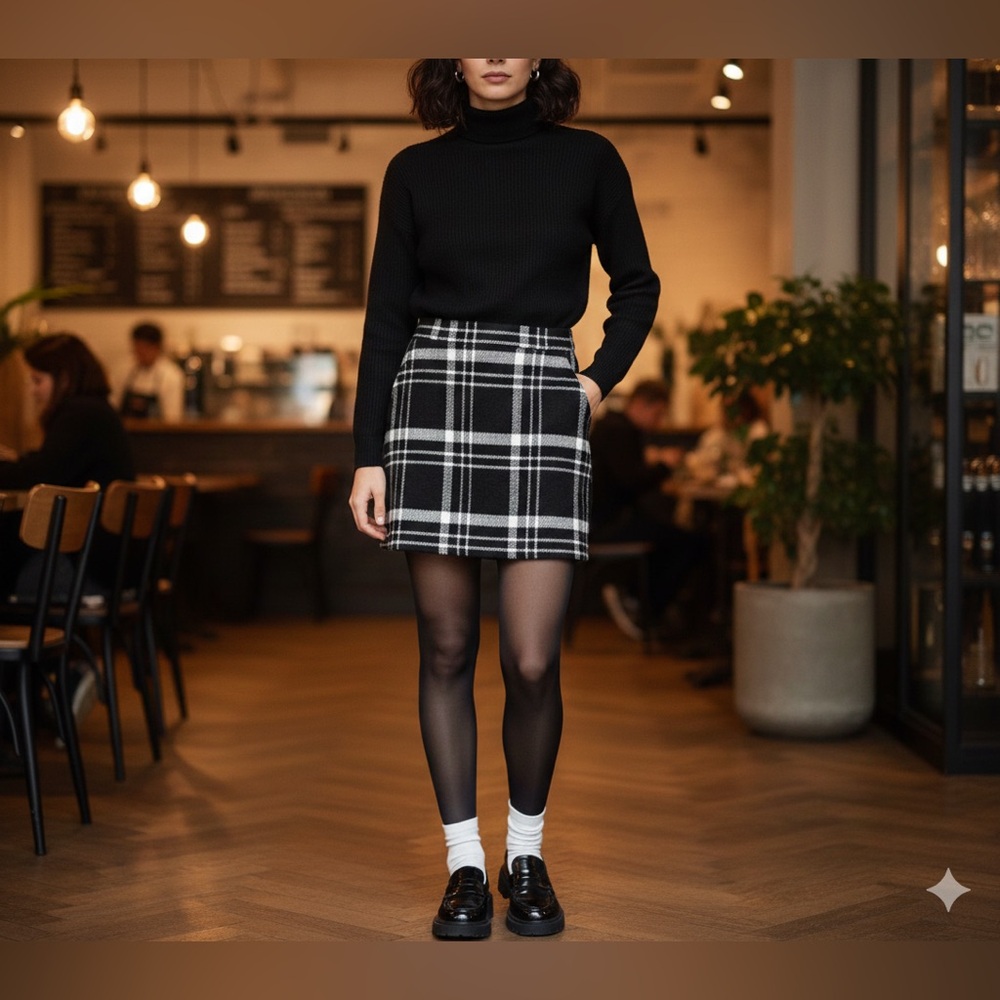 Forever 21 Plaid Mini Skirt - Black & White Check - Size Large